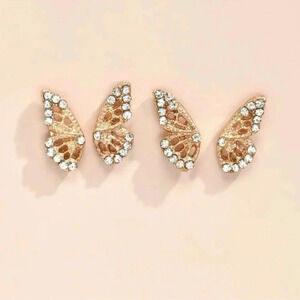 2 LEFT! 4 piece Gold Butterfly Stud Earrings